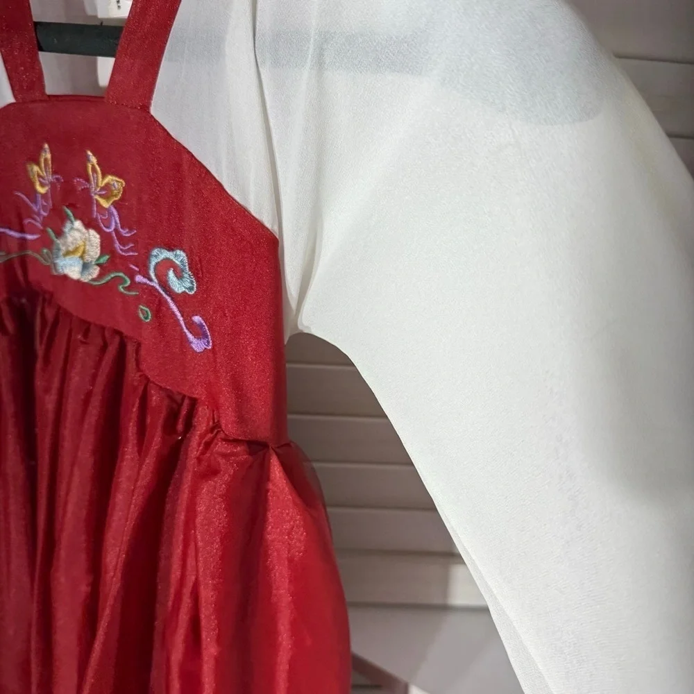Vintage Embroidered Floral Princess Dress Burgundy Size 12